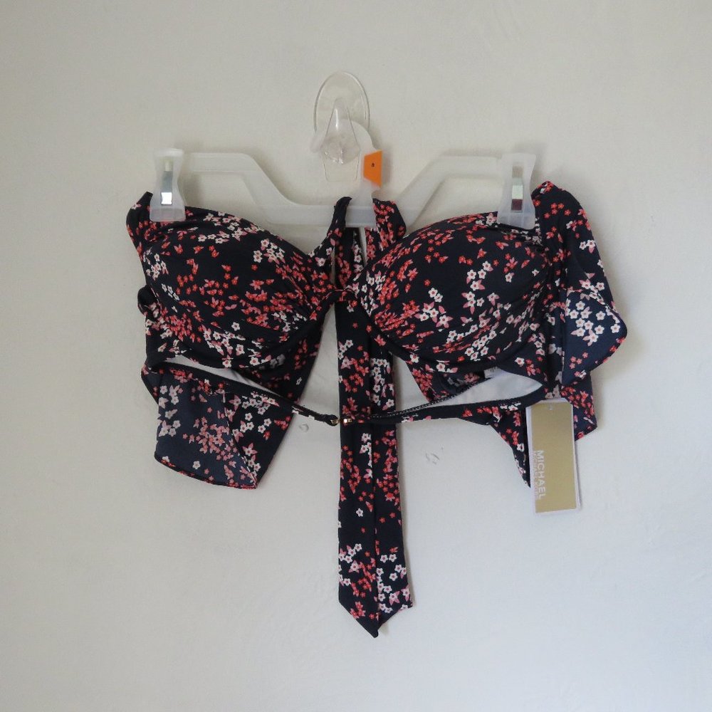Michael Kors Floral Print Cap Sleeve Underwire Bikini Top